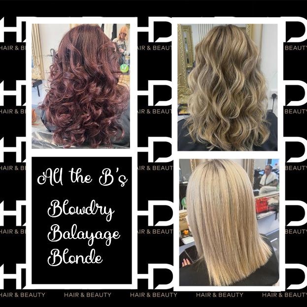 three hair images Balayage blow dry an blonde hd hair and beauty